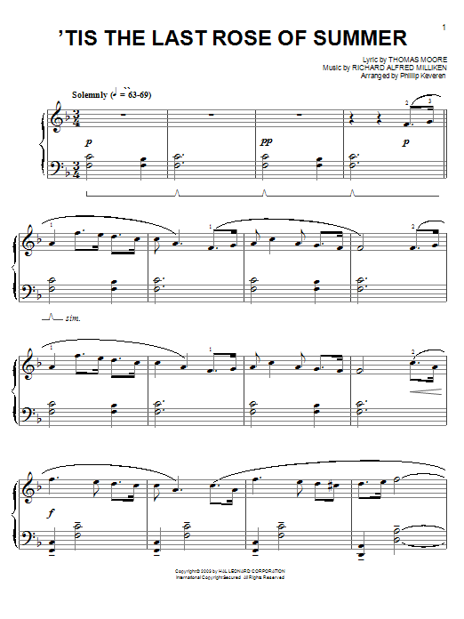 Produktgalerie: Seite 1 von 1 'Tis The Last Rose Of Summer (arr. Phillip Keveren), Thomas Moore, Klavier