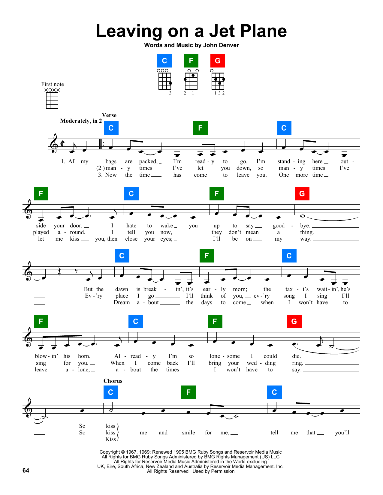 Produktgalerie: Seite 1 von 1 Leaving On A Jet Plane, John Denver, Ukulele