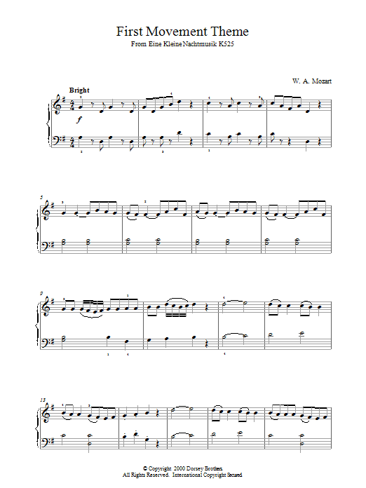 Product gallery: Page 1 of 1 First Movement from Eine Kleine Nachtmusik K525, Wolfgang Amadeus Mozart