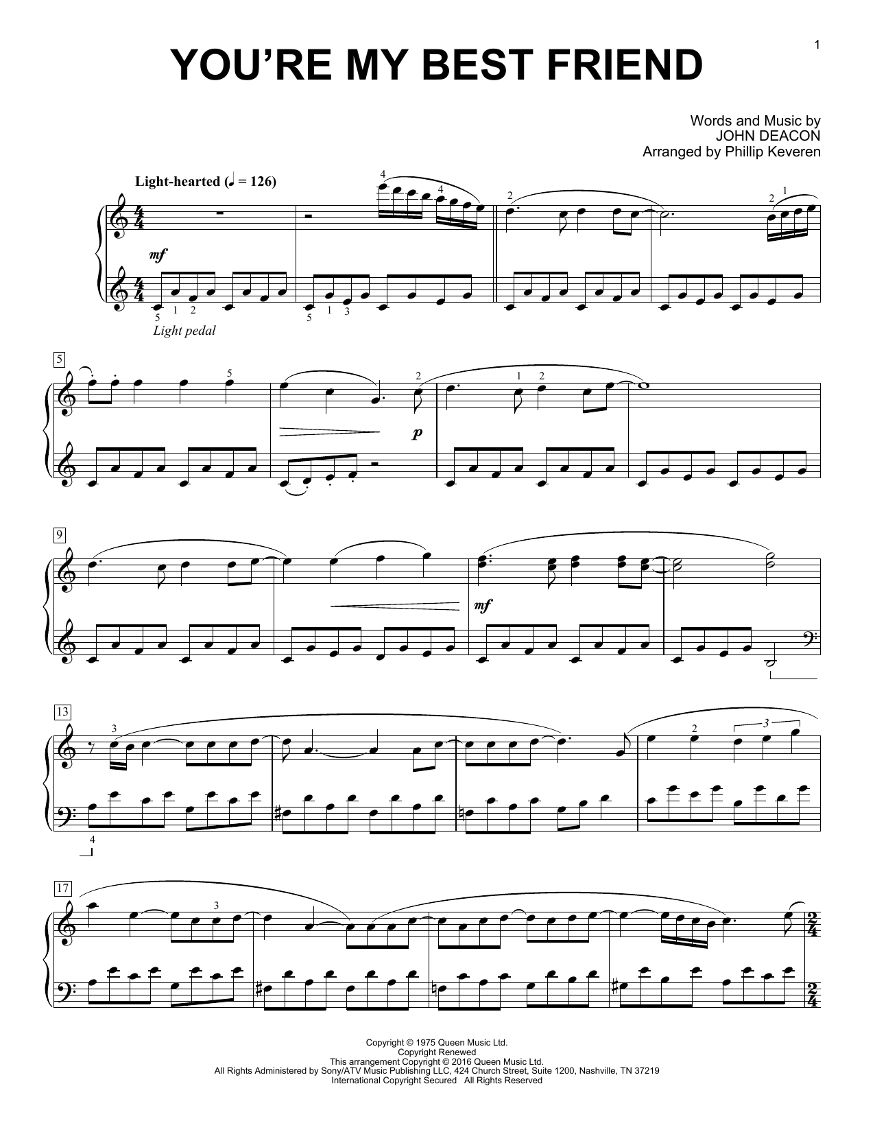 Product gallery: Page 1 of 1 You're My Best Friend [Classical version] (arr. Phillip Keveren), Queen