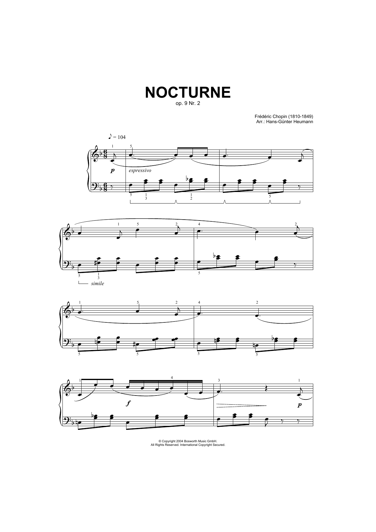 Product gallery: Page 1 of 1 Nocturne in E Flat Major, Op.9, No.2 (arr. Hans-Gunter Heumann), Frédéric Chopin