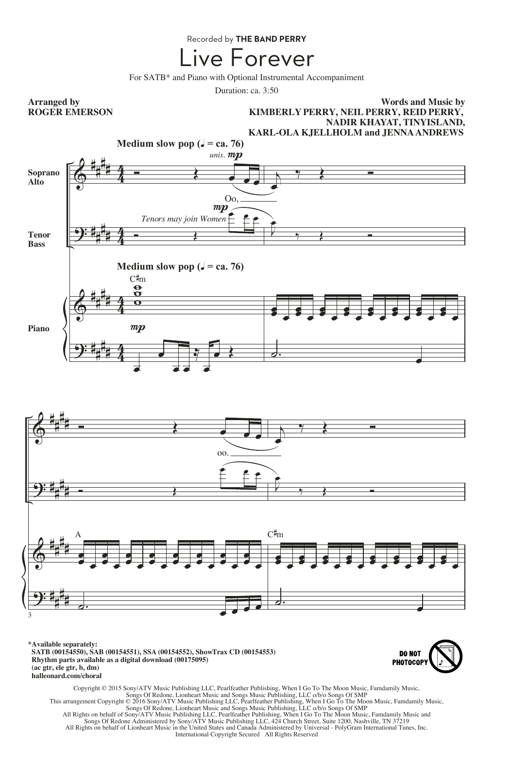 Produktbild zu: Live Forever (arr. Roger Emerson)