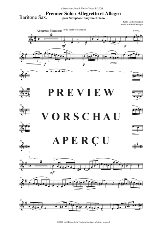 Product gallery: Page 11 of 12 Premier Solo: Allegretto et Allegro , , (baritone saxophone + piano)