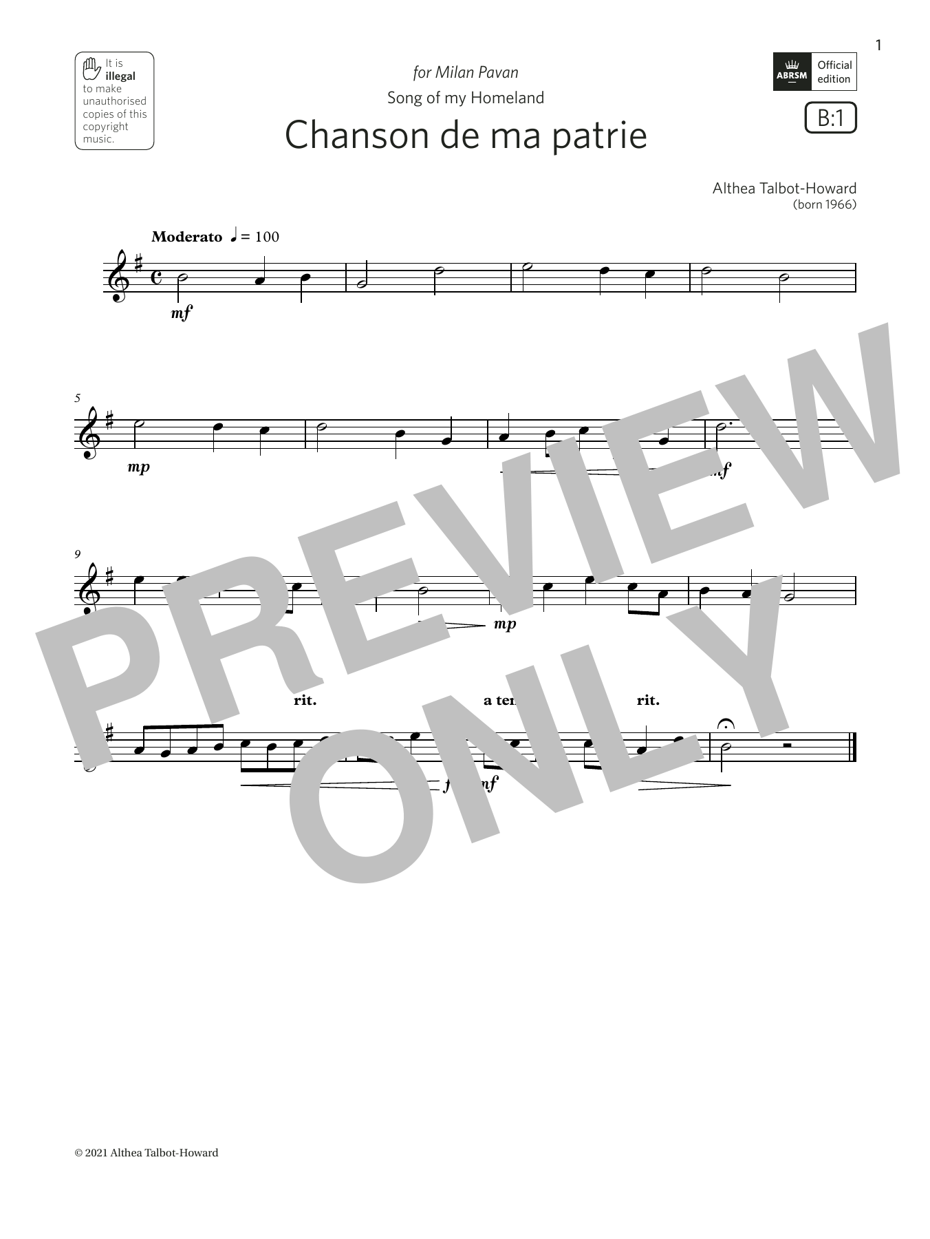 Product gallery: Page 1 of 1 Chanson de ma patrie (Grade 1 List B1 from the ABRSM Saxophone syllabus from 2022), Althea Talbot-Howard