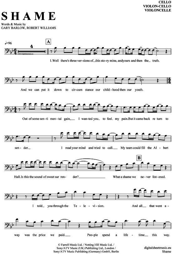 Produktgalerie: Seite 1 von 4 Shame , Williams, Robbie/Barlow, Gary, (Violon-Cello)