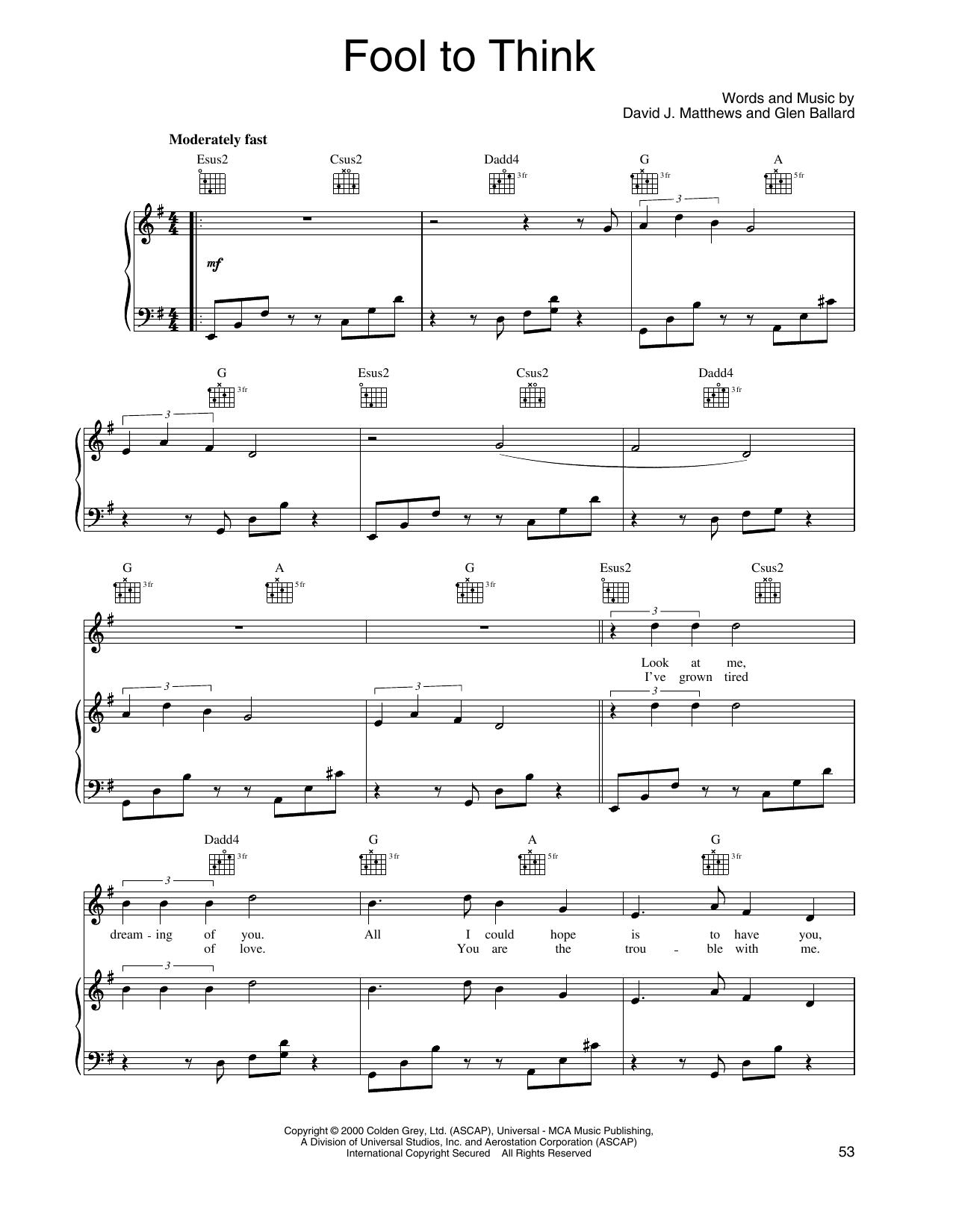 Produktgalerie: Seite 1 von 1 Fool To Think, Dave Matthews Band, Gesang, Gitarre, Klavier