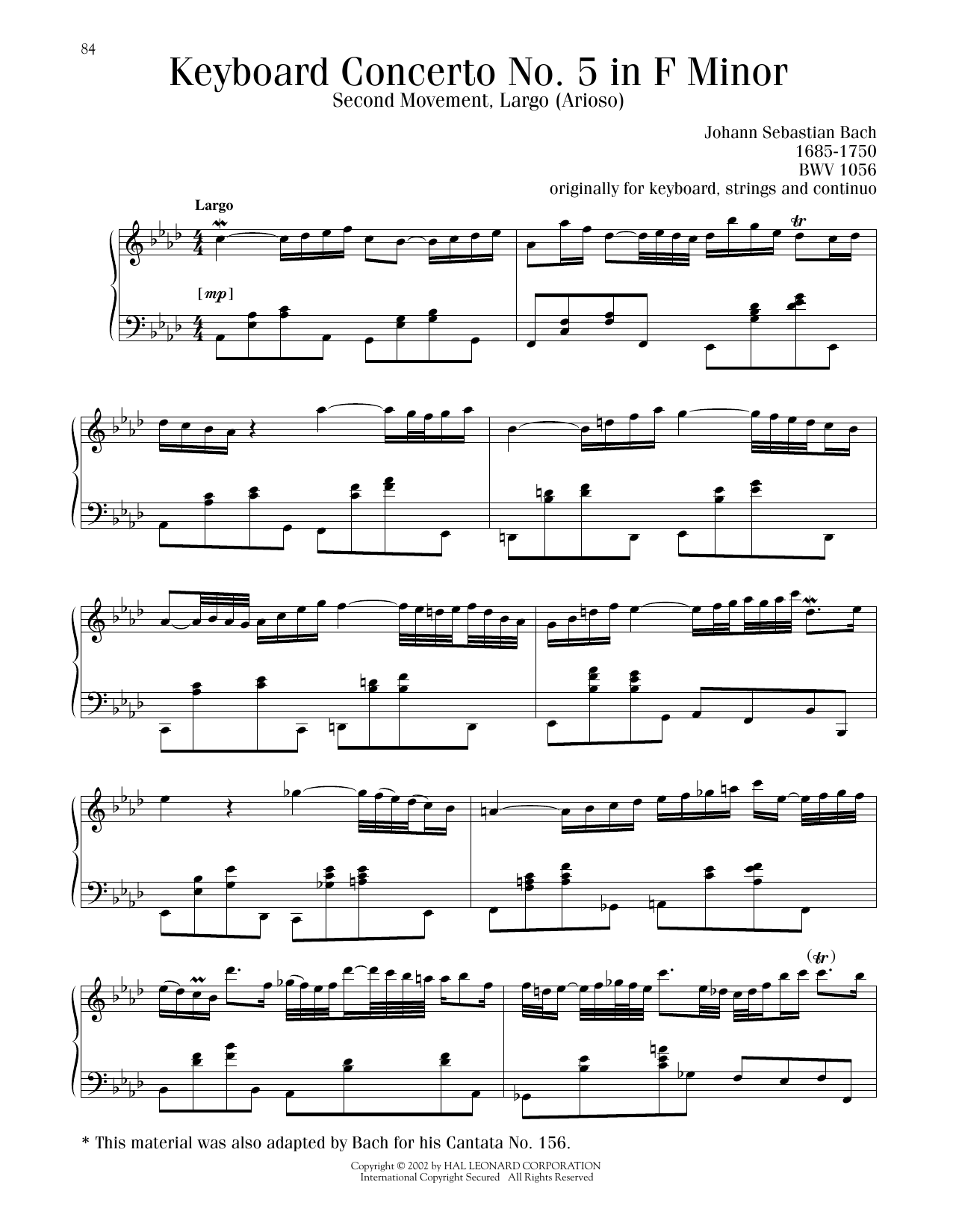 Produktgalerie: Seite 1 von 1 Piano Concerto No.5 In F Minor (BWV 1056-II: Largo), Johann Sebastian Bach, Klavier