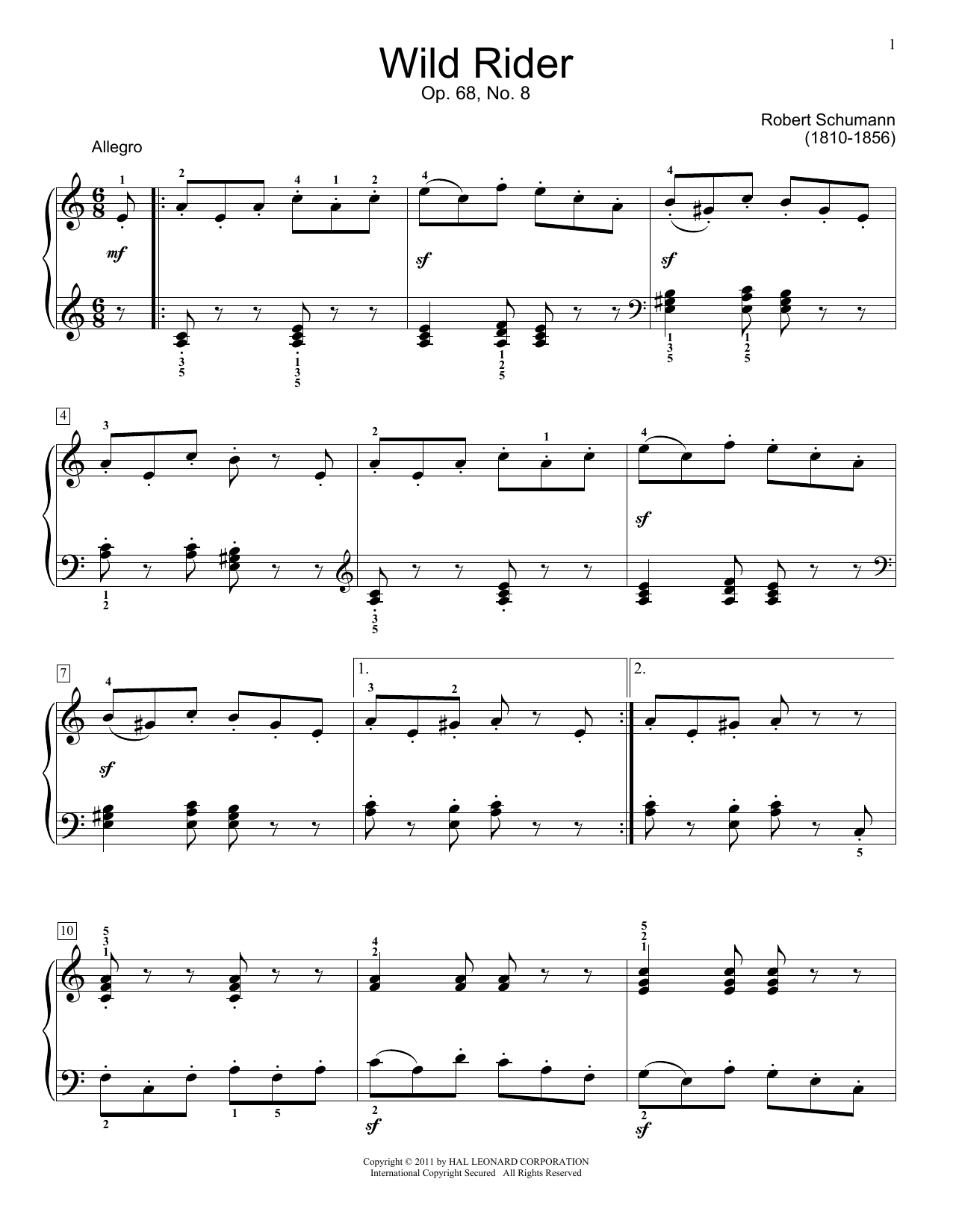 Product gallery: Page 1 of 1 The Wild Horseman, Op. 68, No. 8, Robert Schumann