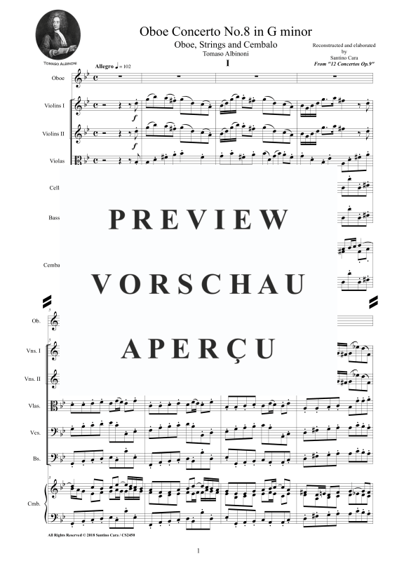 Produktgalerie: Seite 2 von 11 Concerto No.8 in G-Moll Op.9, , Oboe Solo, Streicher Ensemble und Cembalo BC