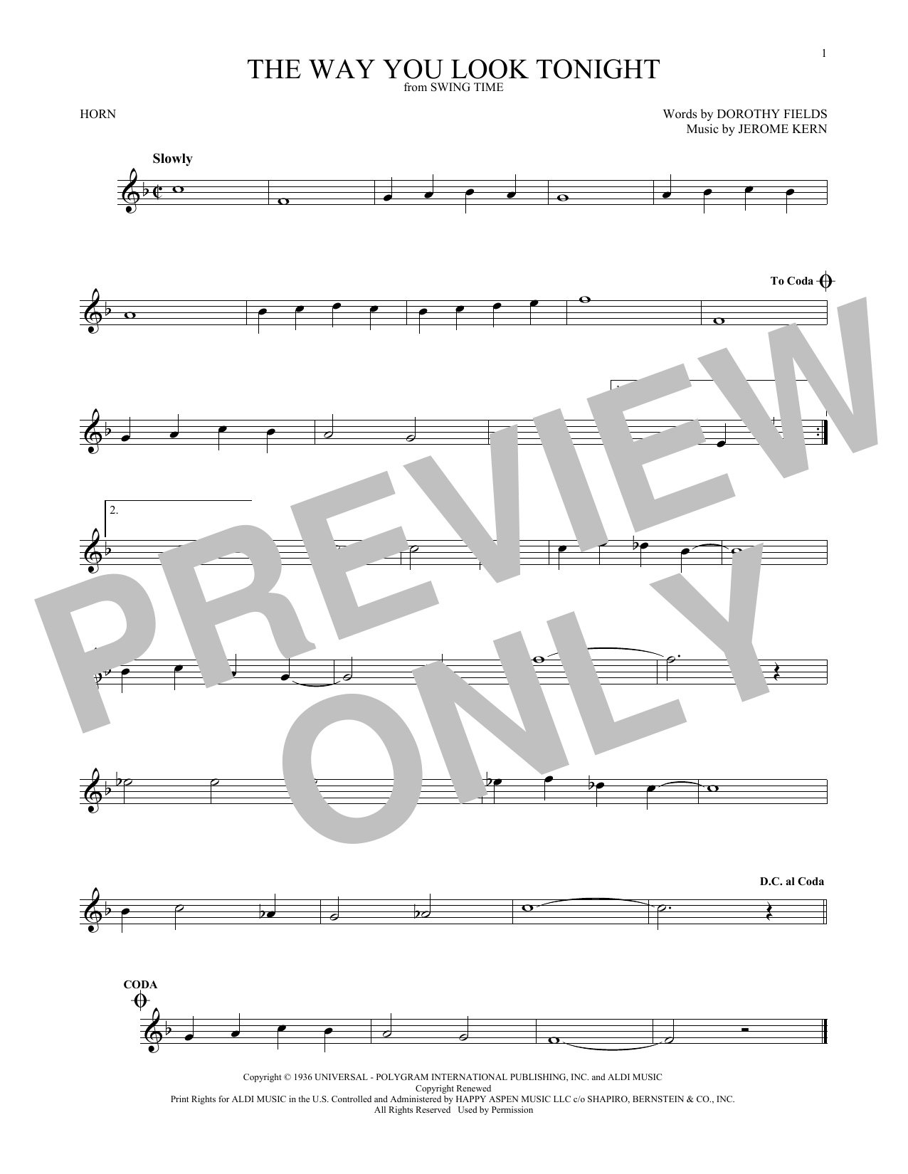 Produktgalerie: Seite 1 von 1 The Way You Look Tonight, Jerome Kern, Horn