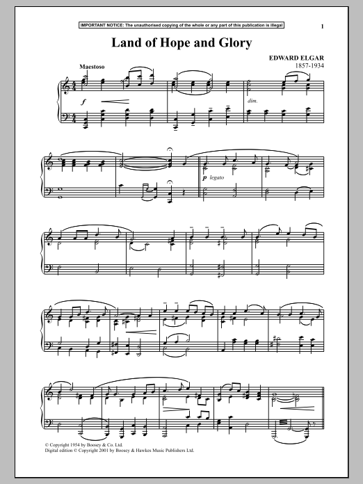 Product gallery: Page 1 of 1 Land Of Hope And Glory  (March No. 1 from Pomp And Circumstance), Edward Elgar