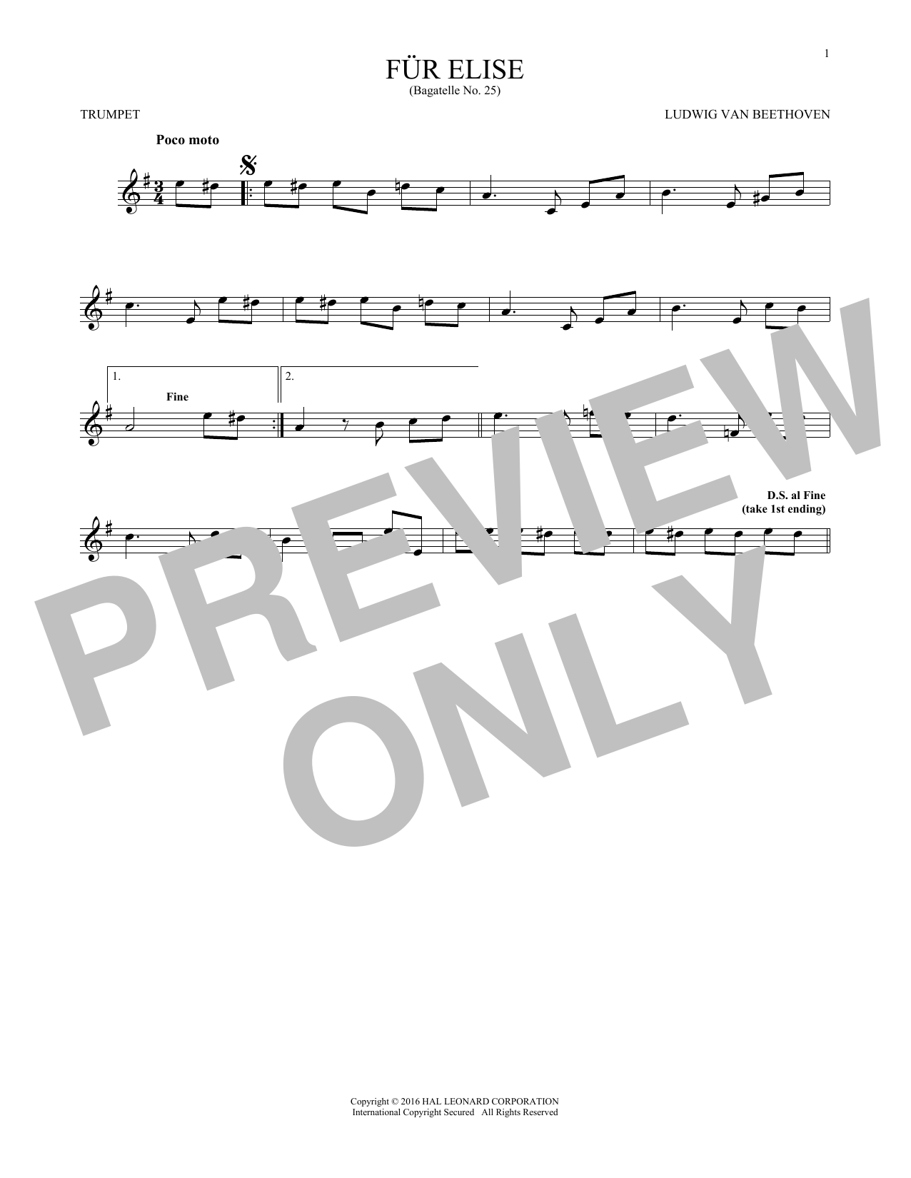 Produktgalerie: Seite 1 von 1 Fur Elise, WoO 59, Ludwig Van Beethoven, Trompete