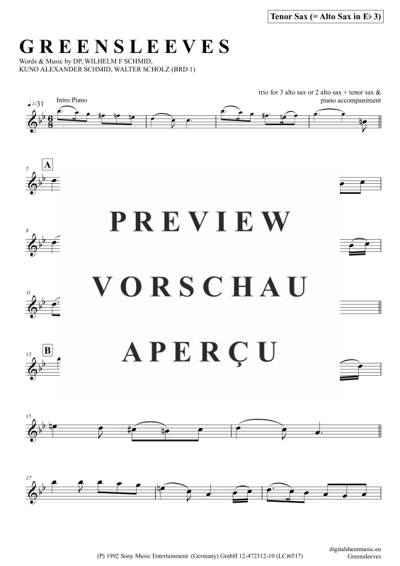 Product gallery: Page 11 of 11 Greensleeves, Simoni, Edward, (Saxophon Trio AAA(T) + Klavier)