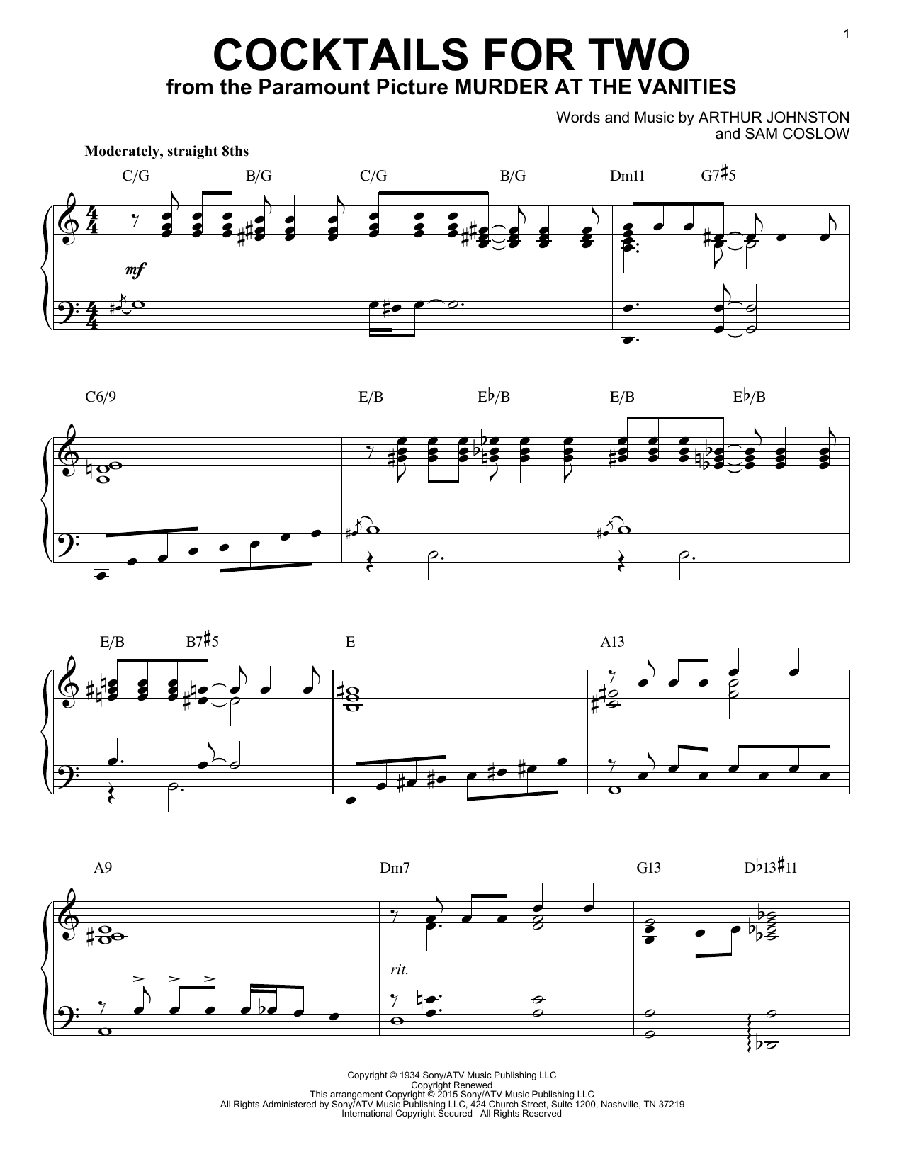 Produktgalerie: Seite 1 von 1 Cocktails For Two [Jazz version] (arr. Brent Edstrom), Spike Jones & His City Slickers, Klavier