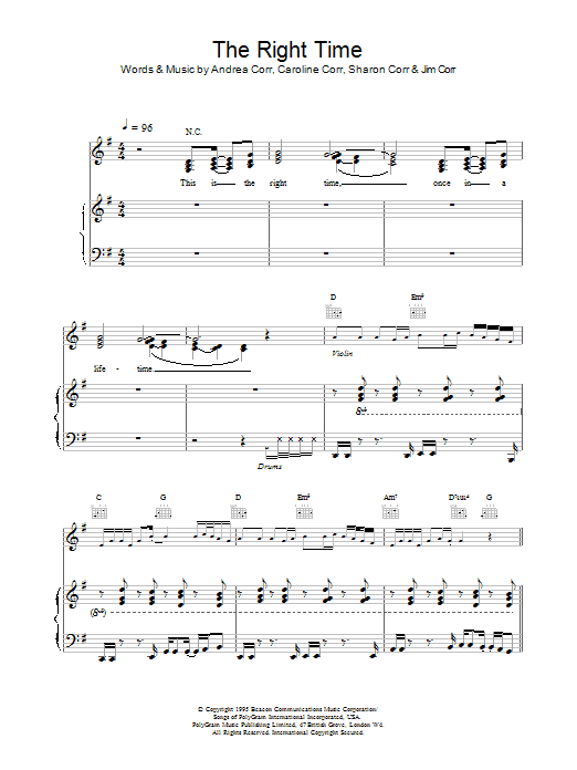 Produktgalerie: Seite 1 von 1 The Right Time, The Corrs, Gesang, Gitarre, Klavier