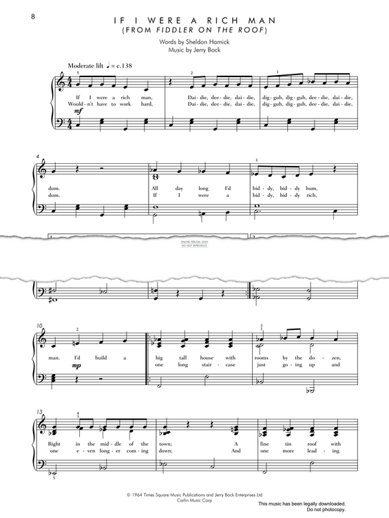 gallery: If I Were A Rich Man (from 'Fiddler On The Roof'), Jerry Bock, Klavier