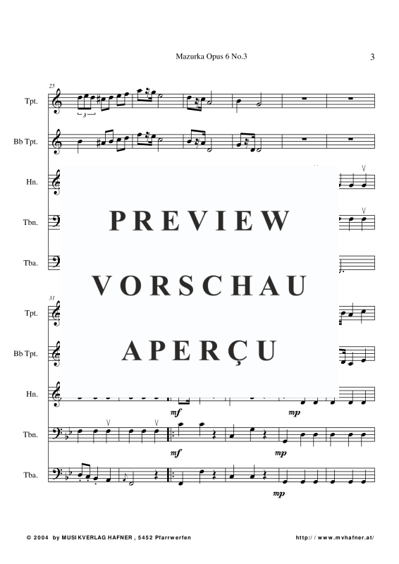 Produktgalerie: Seite 6 von 11 Mazurka Opus 6 No.3, , (Blechbläser Quintett)