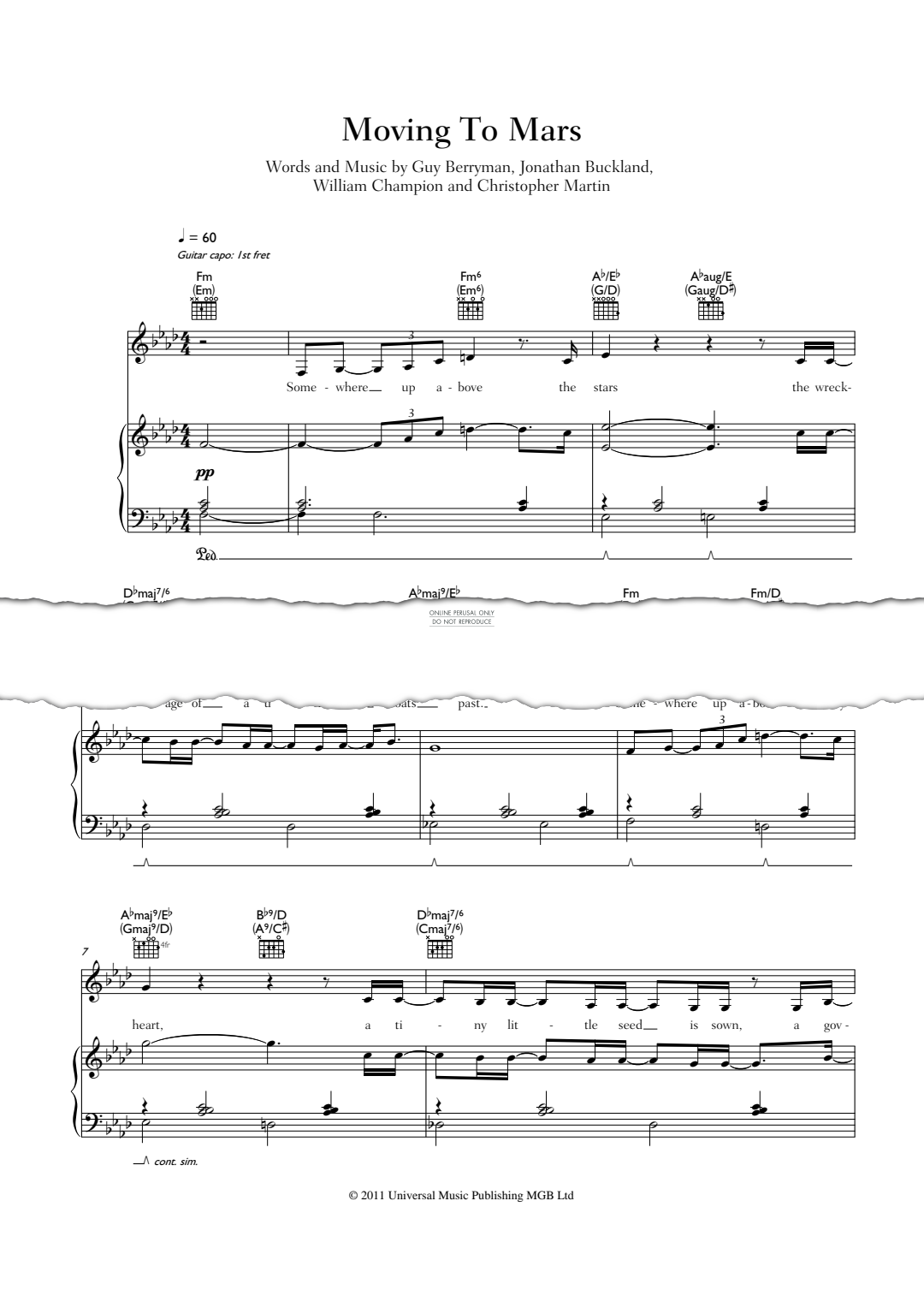 Produktgalerie: Seite 1 von 1 Moving To Mars, Coldplay, Gesang, Gitarre, Klavier