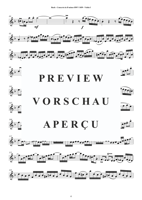 Product gallery: Page 5 of 11 Concerto in D-Moll BWV 1059, , String Quartet - Individual Parts