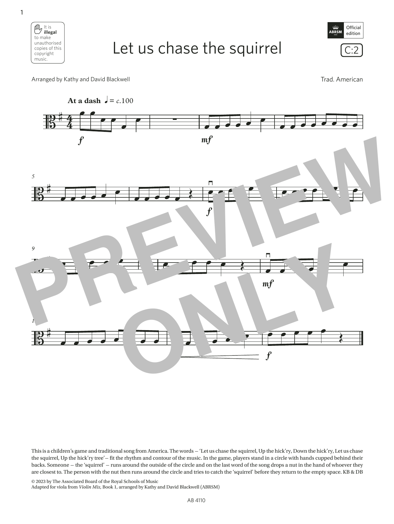 Produktgalerie: Seite 1 von 1 Let us chase the squirrel (Grade Initial, C2, from the ABRSM Viola Syllabus from 2024), Trad. American, Viola