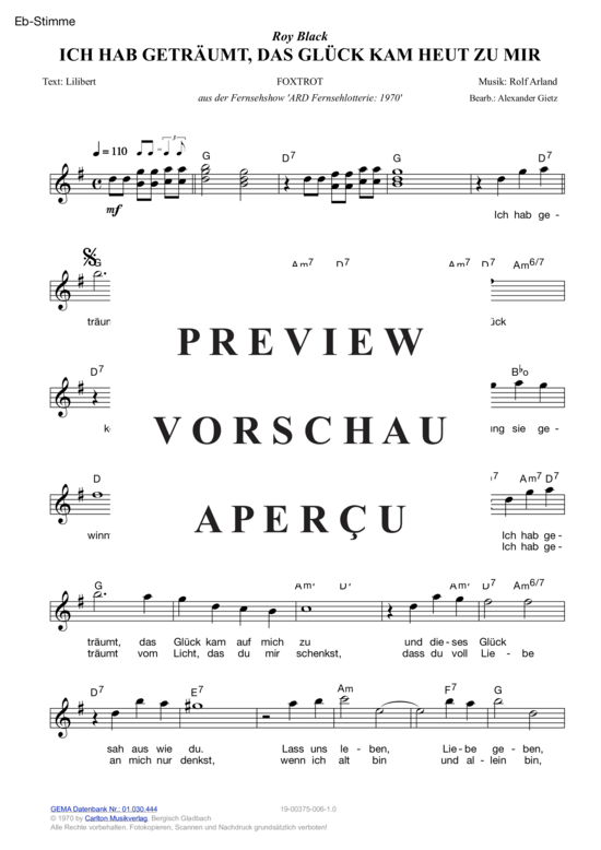 Produktgalerie: Seite 7 von 11 Ich hab geträumt, das Glück kam heut zu mir , Black, Roy, (Melodie-Stimmen in C/B/Es)