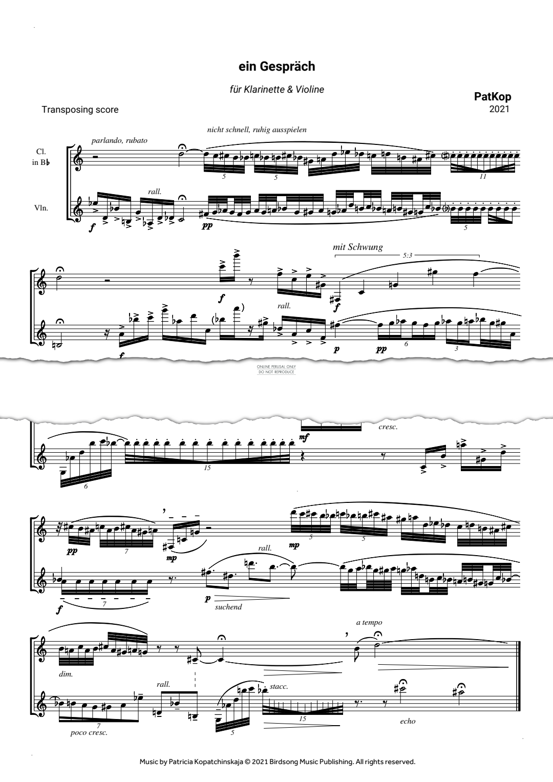 Produktgalerie: Seite 1 von 1 ein Gespräch, PatKop, Klarinette, Violine