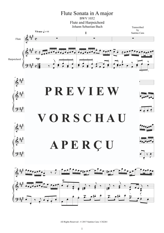 Produktgalerie: Seite 2 von 11 4 Flöten Sonaten BWV 1032-33-34-35, , Flöte und Cembalo