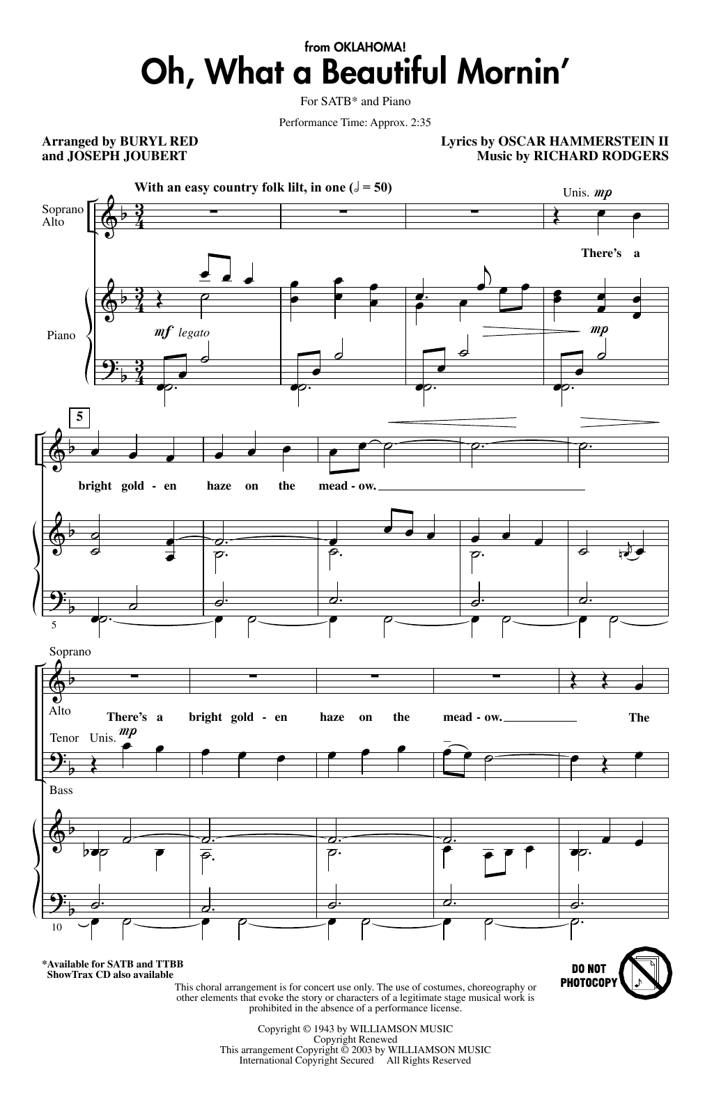 Produktbild zu: Oh, What A Beautiful Mornin' (from Oklahoma) (arr. Buryl Red & Joseph Joubert)
