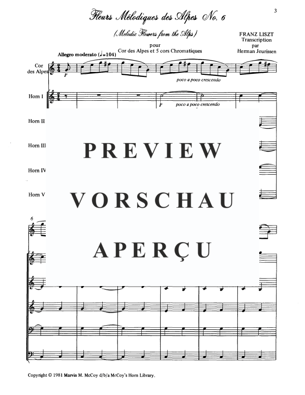 Produktgalerie: Seite 4 von 11 Fleurs Melodies des Alpes No. 6 (Melodic Flowers of the Alps), , Alphorn in F und Horn Quintett