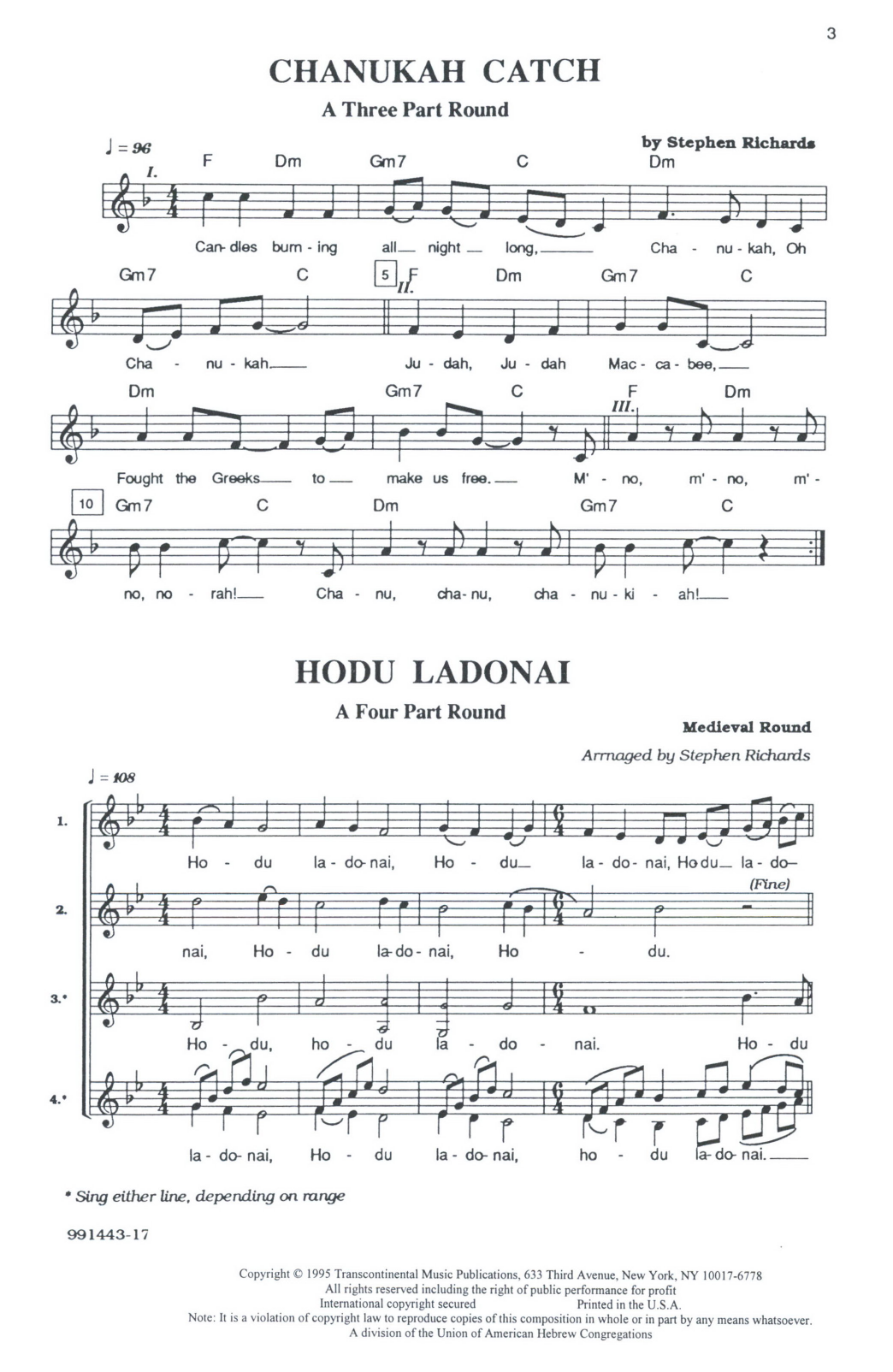 Product gallery: Page 1 of 1 Hebrew Part Songs And Rounds, Stephen Richards