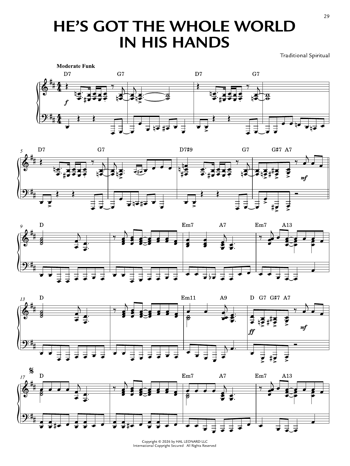 Produktgalerie: Seite 1 von 1 He's Got The Whole World In His Hands [Jazz version] (arr. Brent Edstrom), Traditional Spiritual, Klavier