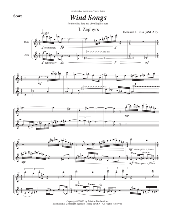Product gallery: Page 1 of 21 Wind Songs , , (Duo flute/alto flute and oboe/English horn)