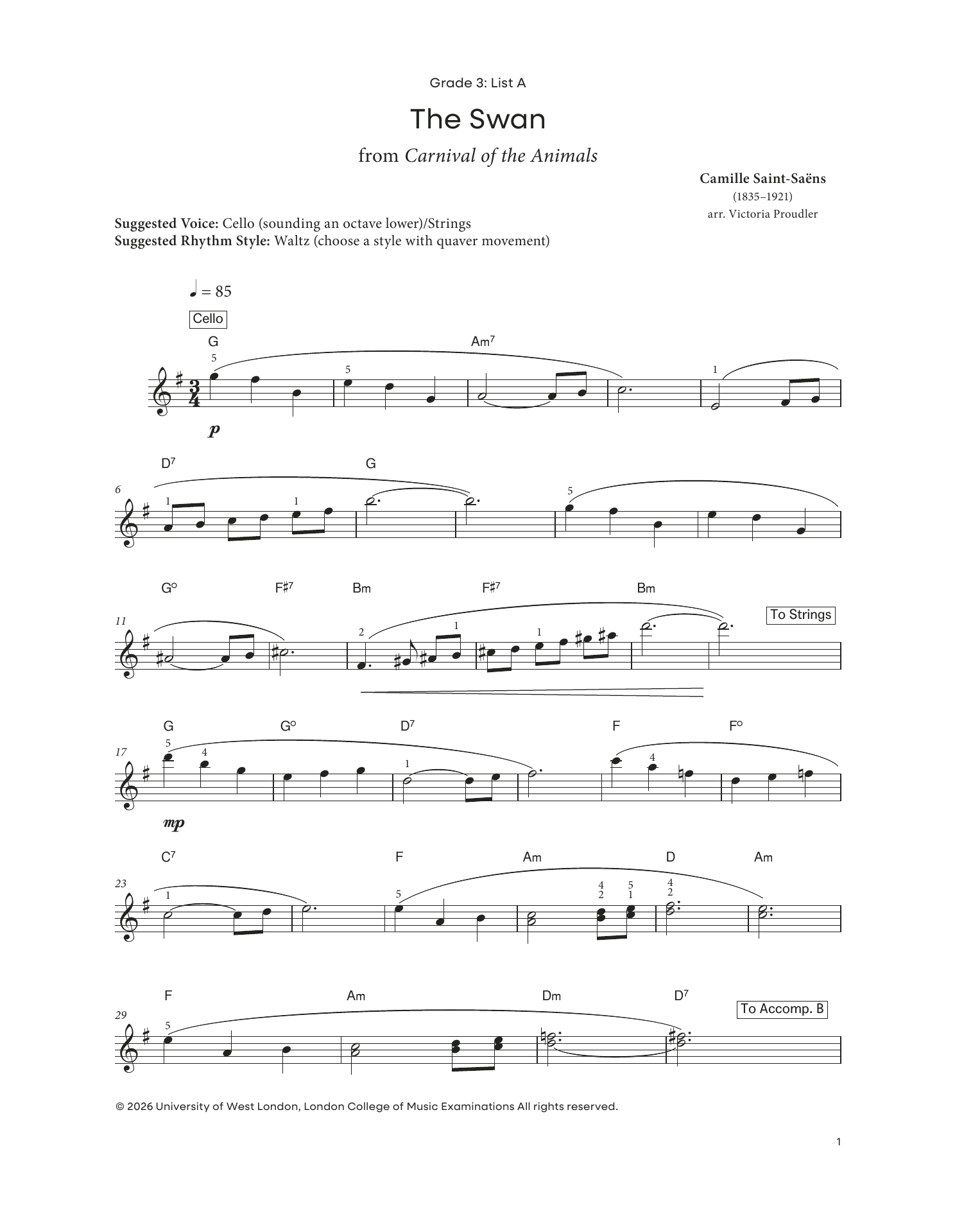 Produktgalerie: Seite 1 von 1 The Swan (from LCME Electronic Keyboard Grade 3 List A), Camille Saint-Saëns, Klavier