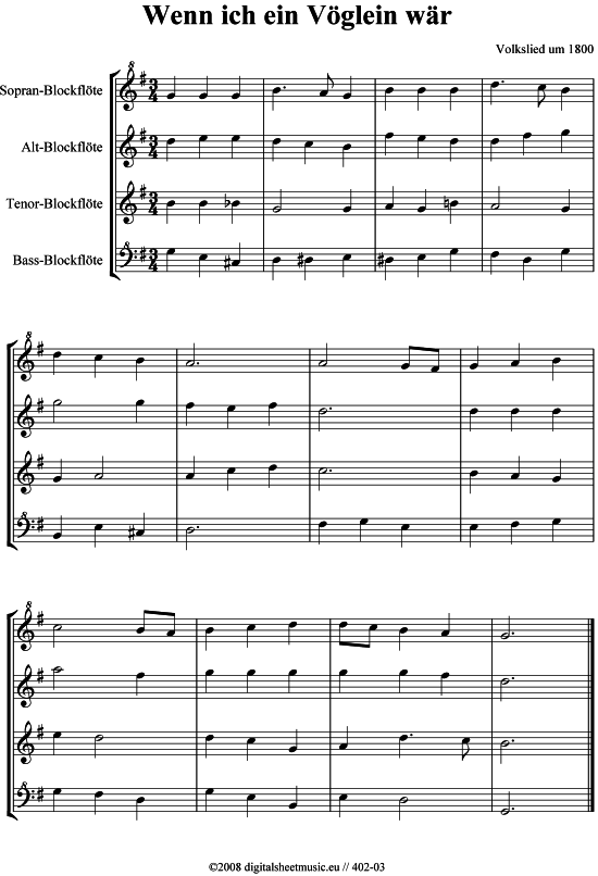 Product picture to: Wenn ich ein Vöglein wär - 4 BFLVolkslied