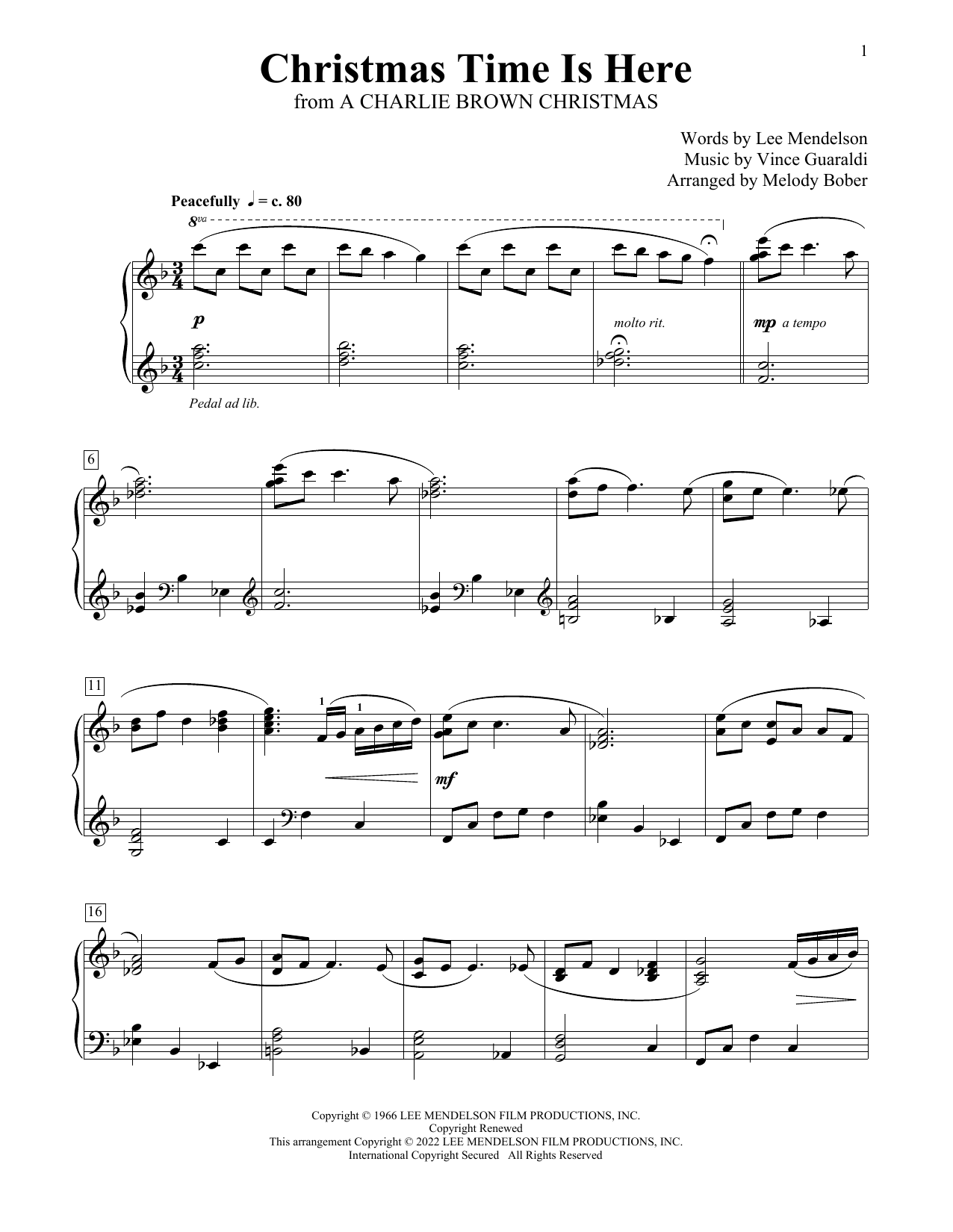 Produktgalerie: Seite 1 von 1 Christmas Time Is Here (from A Charlie Brown Christmas) (arr. Melody Bober), Vince Guaraldi, Klavier