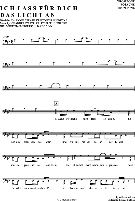 Product gallery: Page 1 of 5 Ich Lass Für Dich Das Licht An , Revolverheld, (Posaune / Bariton)