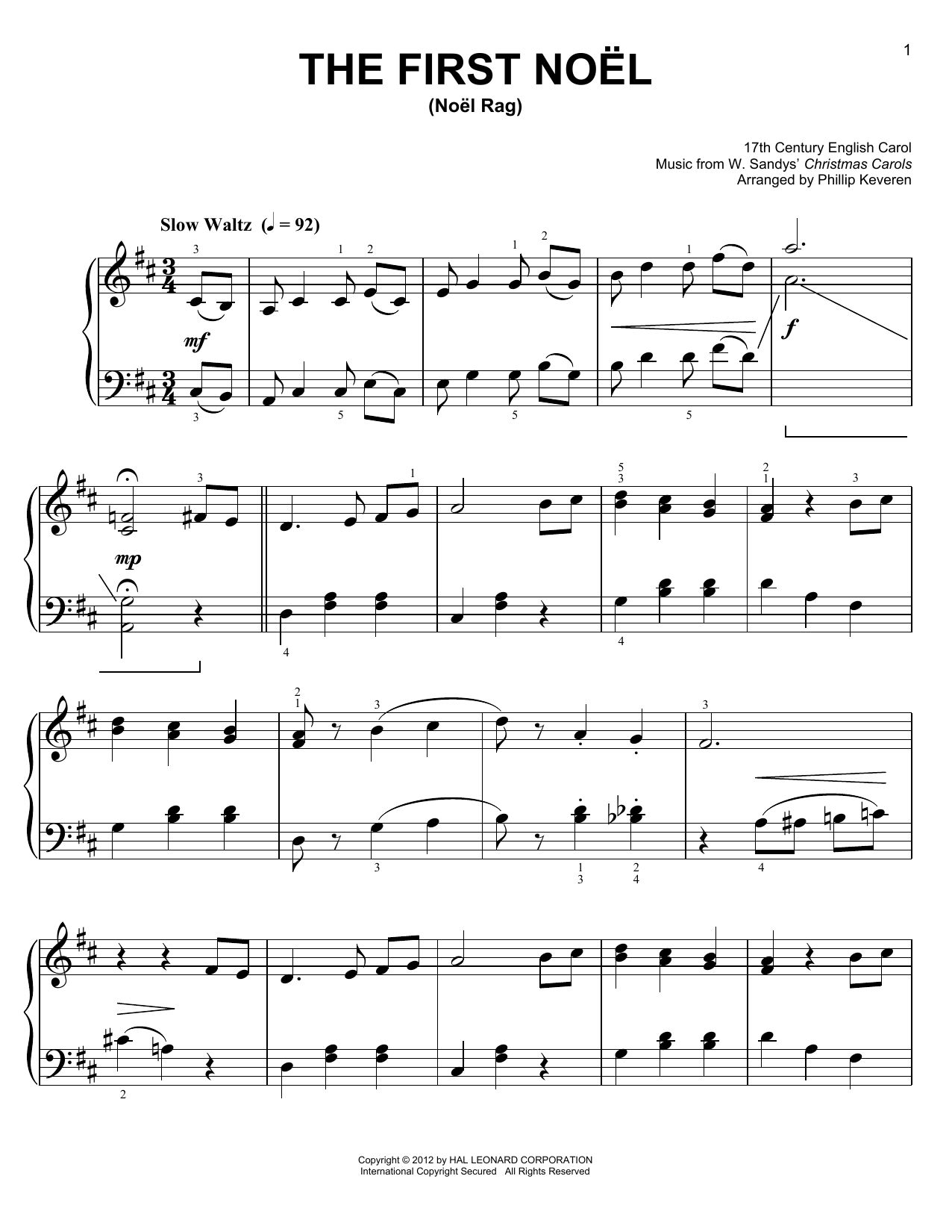 Product gallery: Page 1 of 1 The First Noel [Ragtime version] (arr. Phillip Keveren), 17th Century English Carol