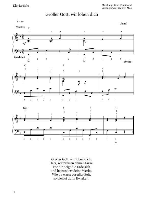 Produktbild zu: Großer Gott, wir loben dich (F-Dur)Traditional