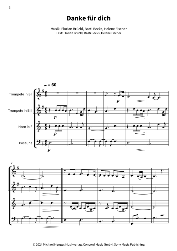 Produktgalerie: Seite 1 von 11 Danke für dich, Helene Fischer, (Blechbläser Quartett)