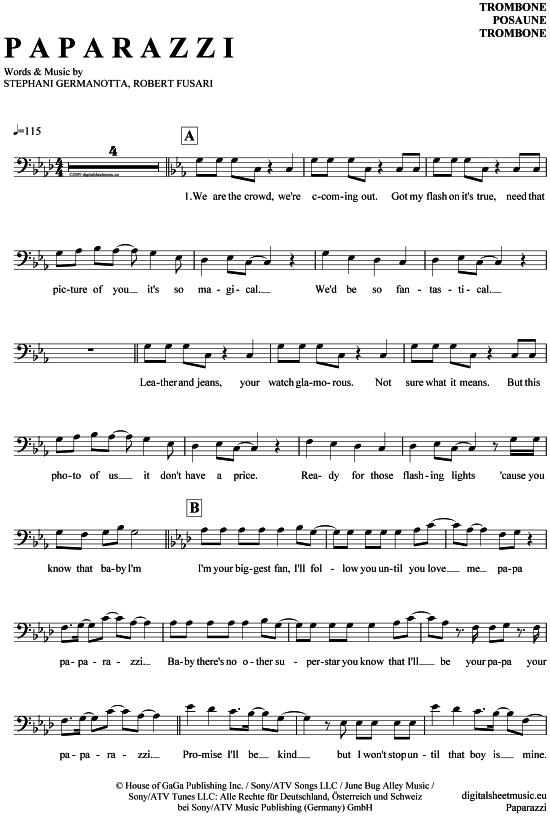 Product gallery: Page 1 of 4 Paparazzi , Lady GaGa, (Posaune / Bariton)