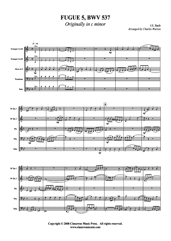 Produktbild zu: Fugue (originally in C min) J. S. Bach