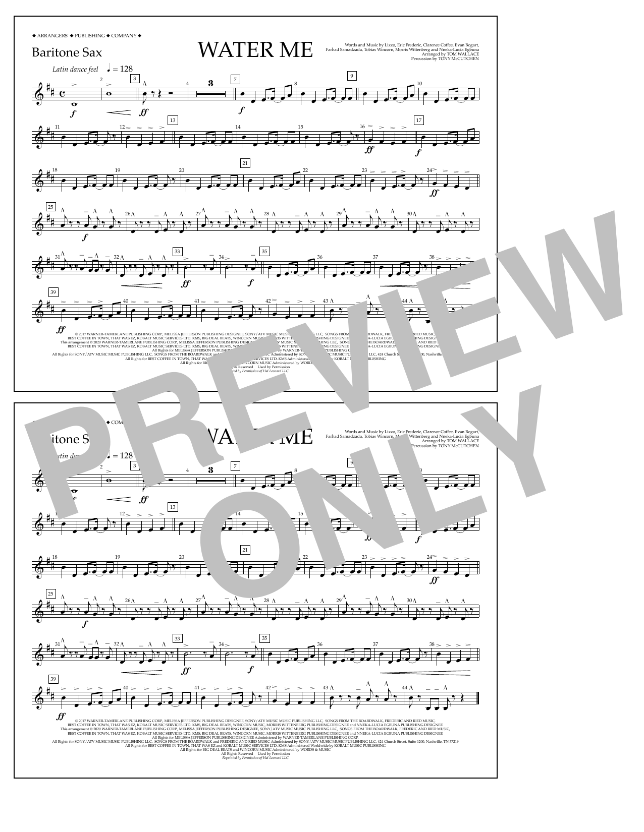 Product picture to: Water Me (arr. Tom Wallace) - Baritone Sax