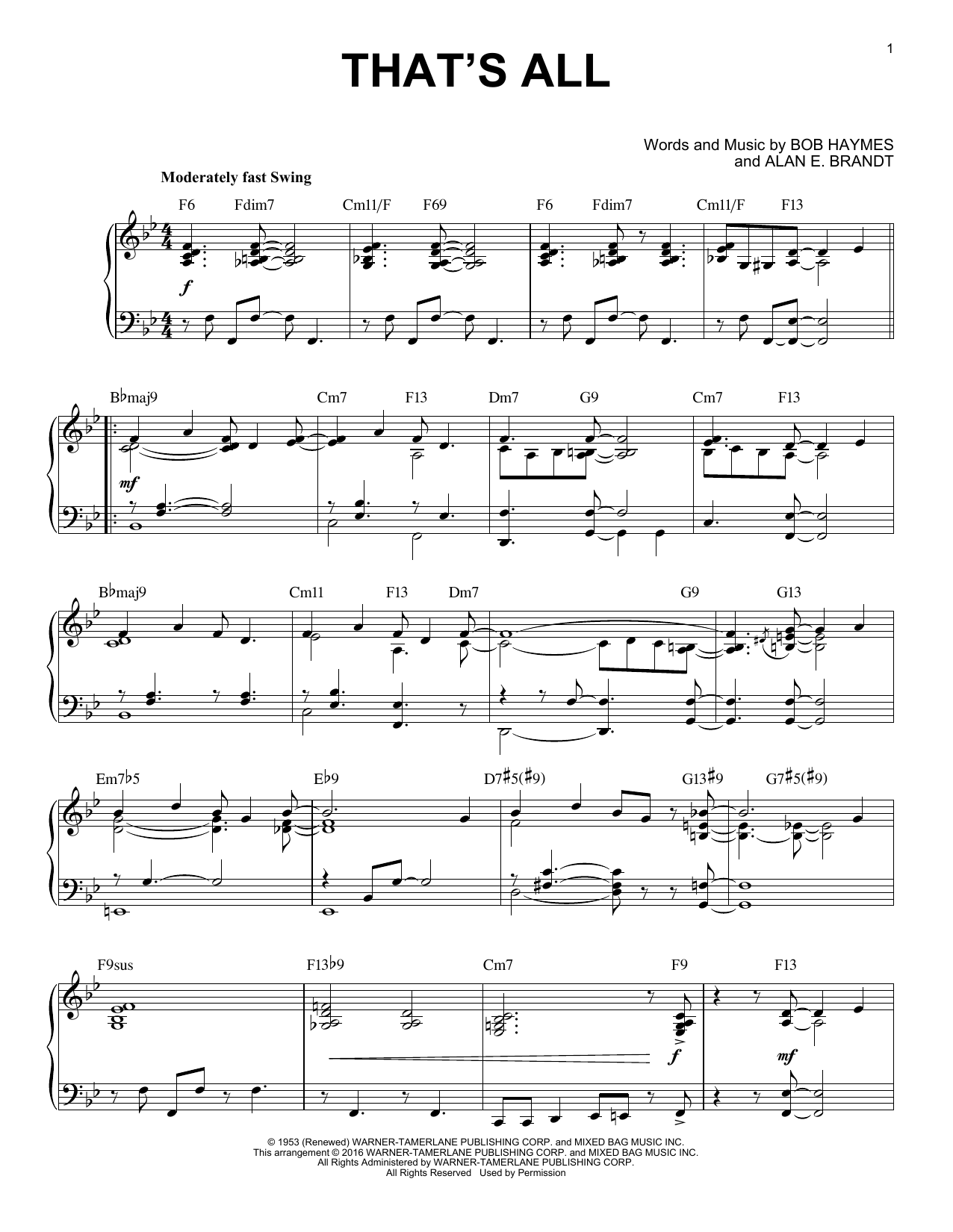 Product gallery: Page 1 of 1 That's All [Jazz version] (arr. Brent Edstrom), Alan E. Brandt