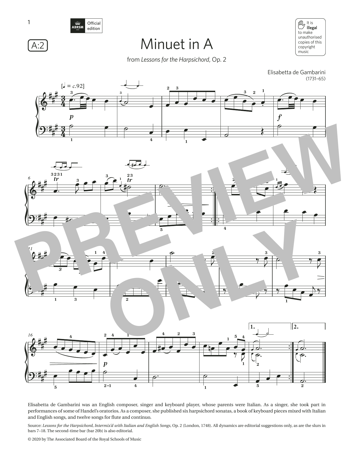Produktbild zu: Minuet in A (Grade 2, list A2, from the ABRSM Piano Syllabus 2021 & 2022)