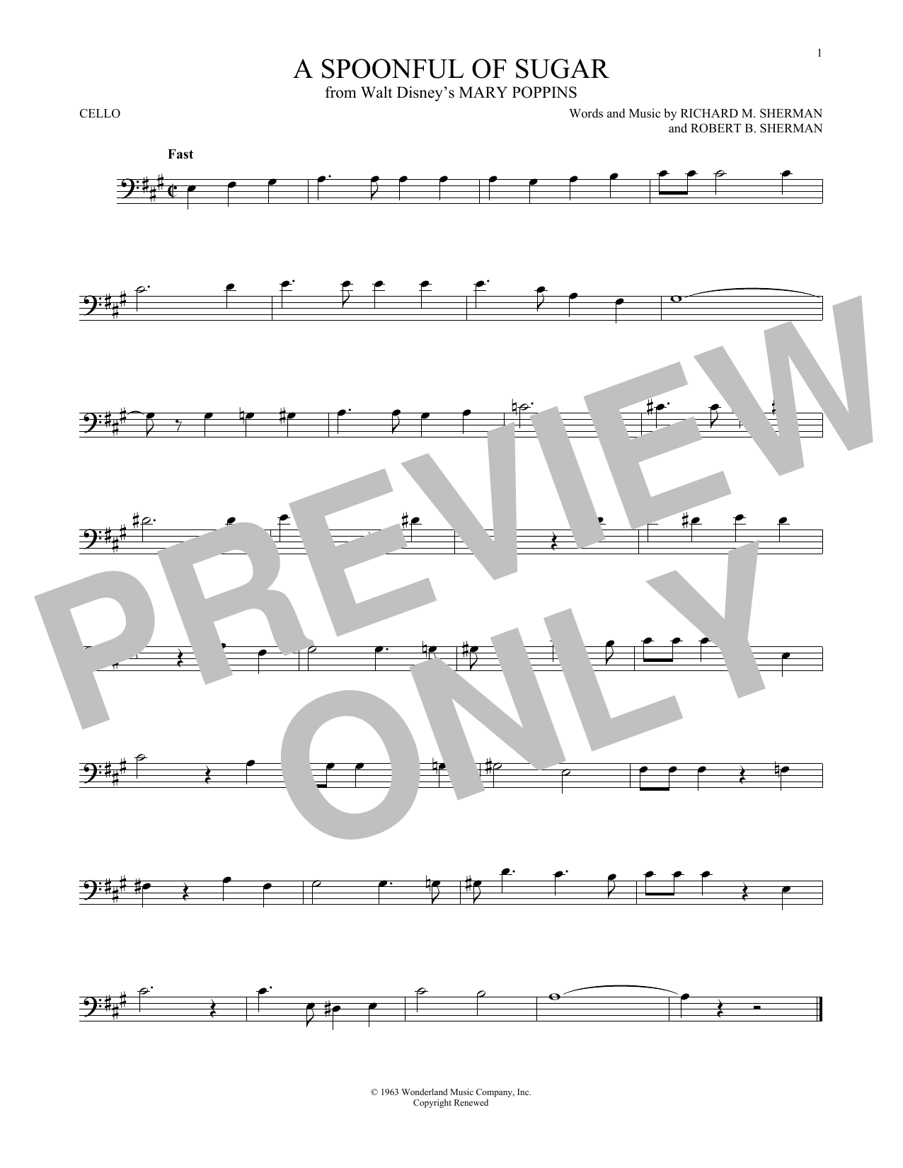 Produktgalerie: Seite 1 von 1 A Spoonful Of Sugar (from Mary Poppins), Sherman Brothers, Violoncello