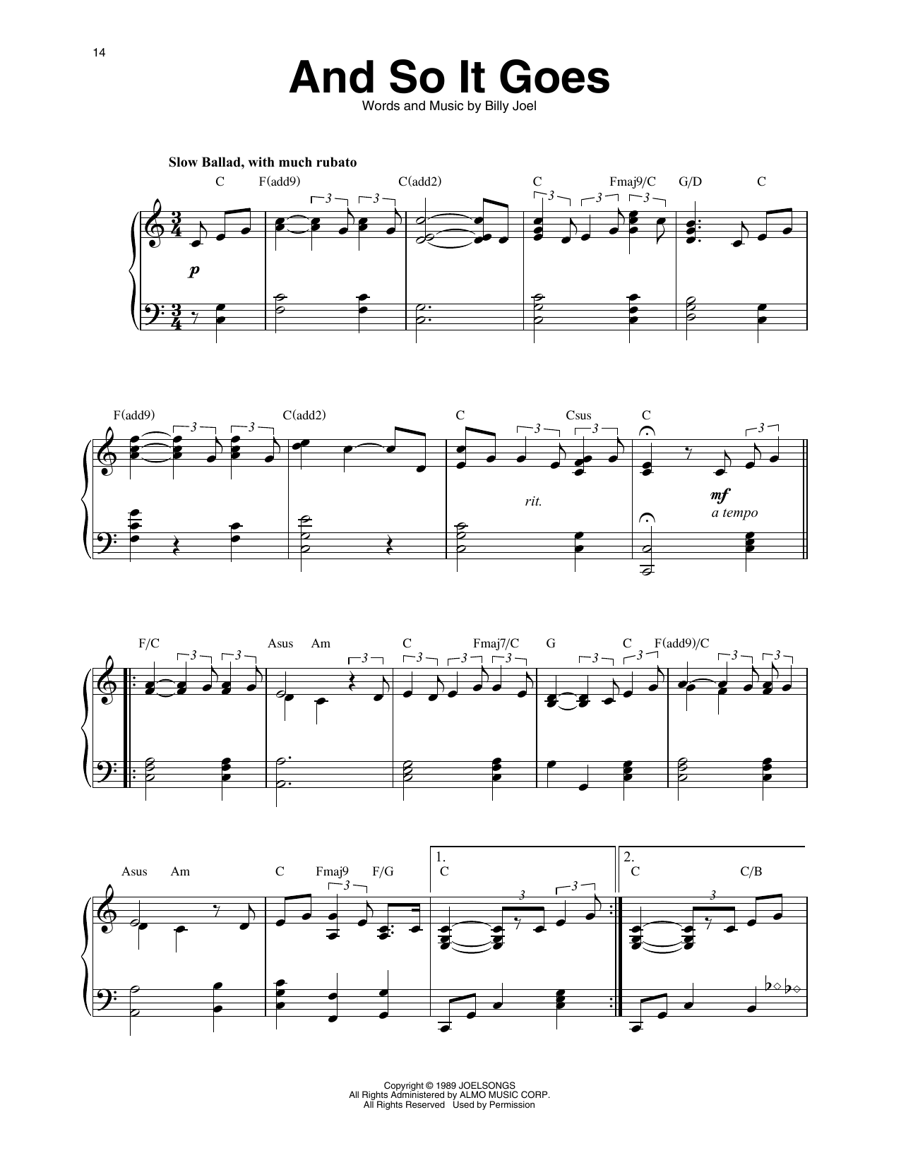 Produktgalerie: Seite 1 von 1 And So It Goes, Billy Joel, Harfe