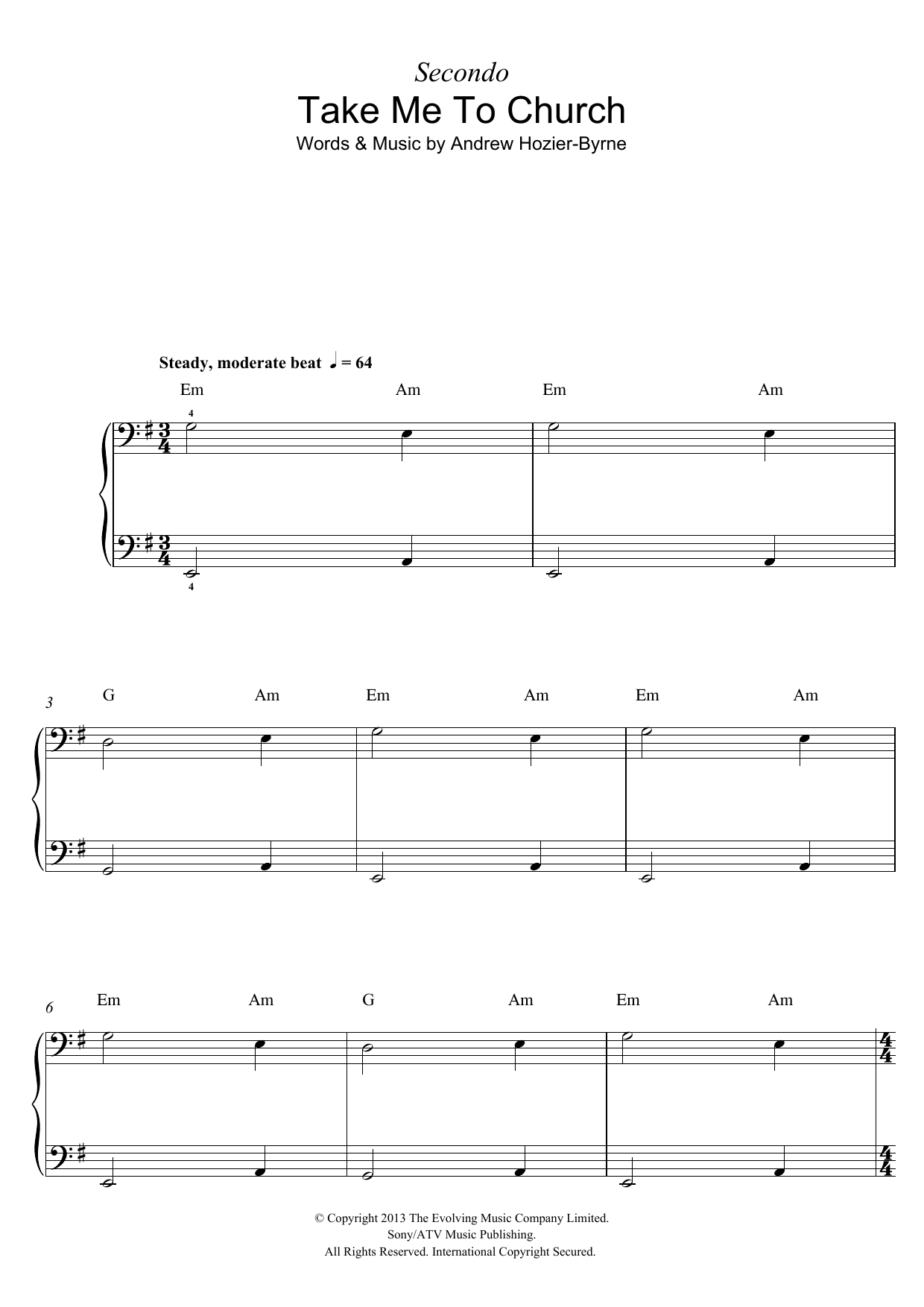 Produktgalerie: Seite 1 von 1 Take Me To Church, Hozier, Klavier