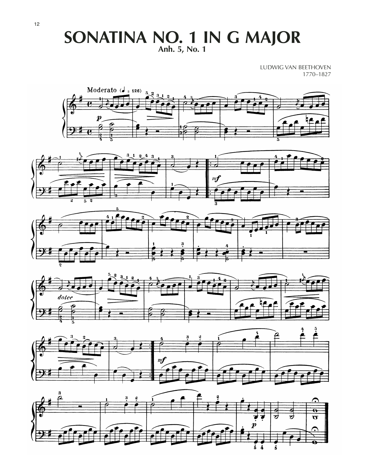 Product picture to: Sonatina In G Major, Anh. 5, No. 1