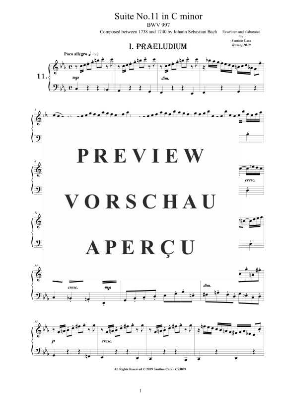 Produktgalerie: Seite 2 von 11 Suite No.11 in -Moll BWV 997 - Complete Piano Version, , Klavier Solo