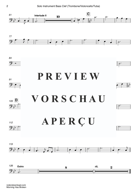 gallery: Morning Has Broken, Stevens, Cat, (Solo Instrument - Bassschlüssel: Posaune, Violoncello, Tuba und Orgel)